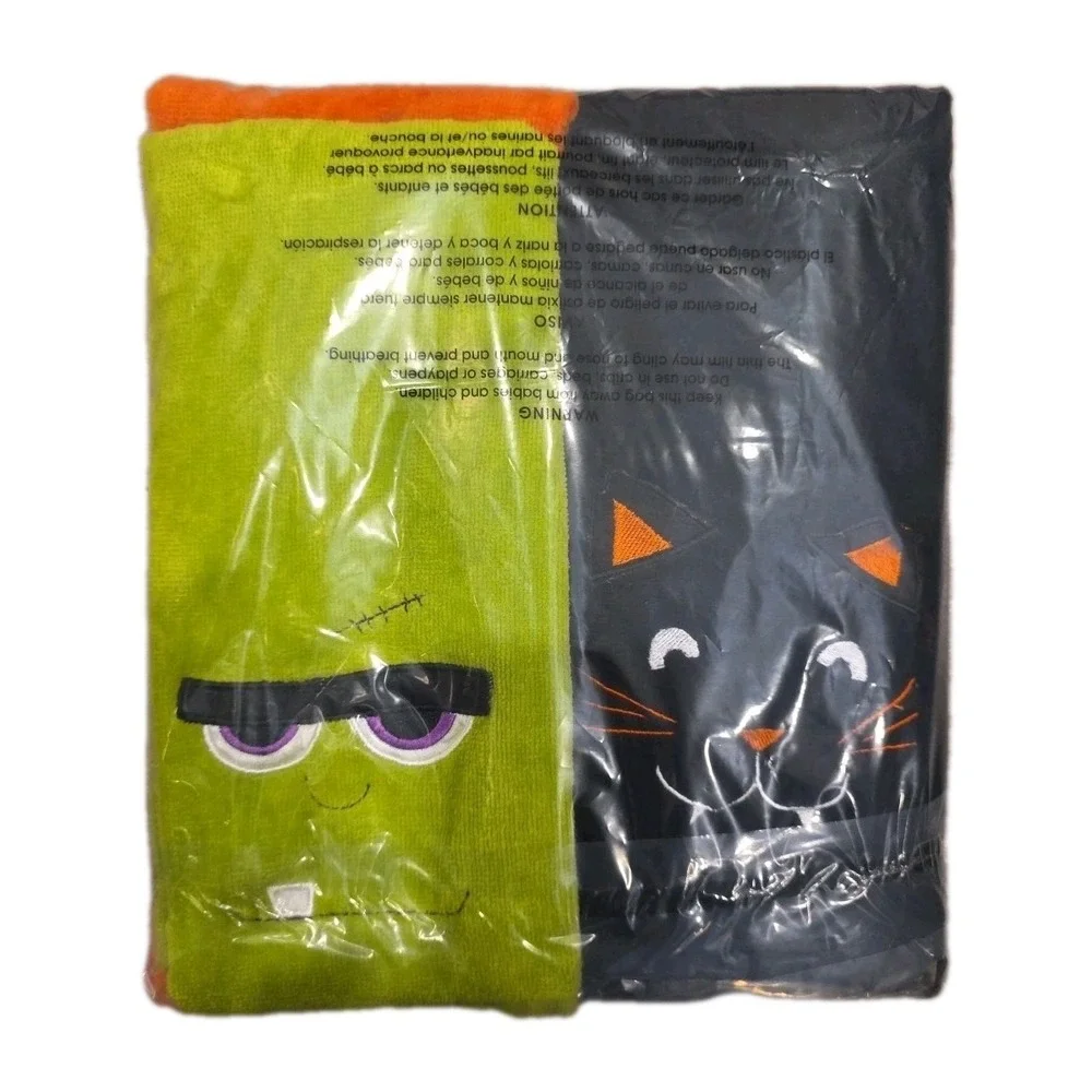 Set Of 4 Halloween Kitchen Dish Towels, Ghost,Pumpkin, Cat & Monster EXCELLENT